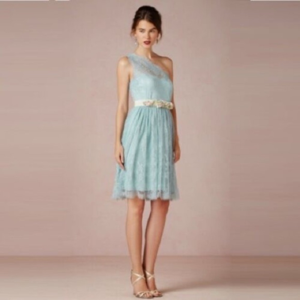 Va Et Vien for BHLDN Ariel One Shoulder Lace Dress, Sky Blue, Size 2
